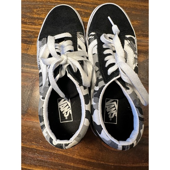 Vans Old Skool Kids Camo Low‎ Top Sneakers Black White Gray Size 3 Youth - Picture 4 of 11